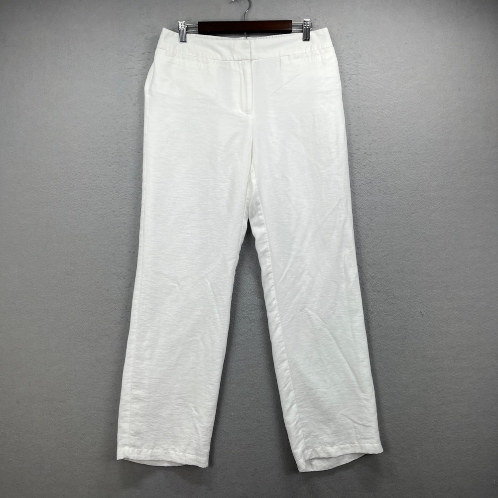 Chicos Travelers Collection Pants Women M White Pull On Straight Leg Preppy Chic